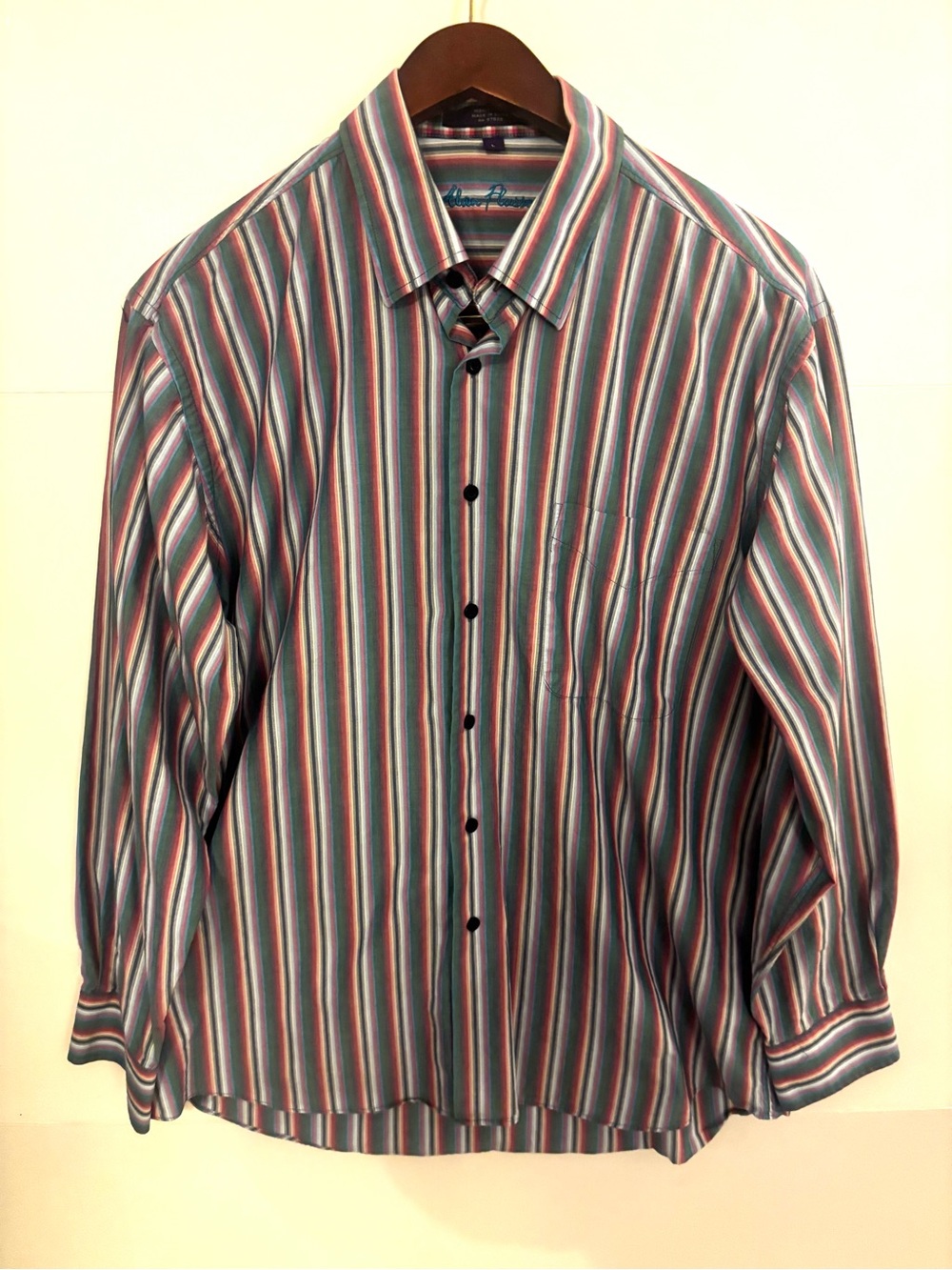 Alen Flusser Men's L Striped Multicolor 100% Cotton Dress Shirt Long Sleev
